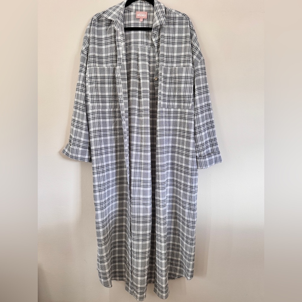 Show Me Your Mumu Leo Button Down Tunic Windowpane Plaid Large Pockets - Picture 4 of 9